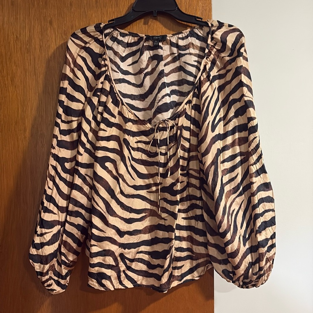 J. Crew Zebra Print Sheer Blouse - Black and Brown